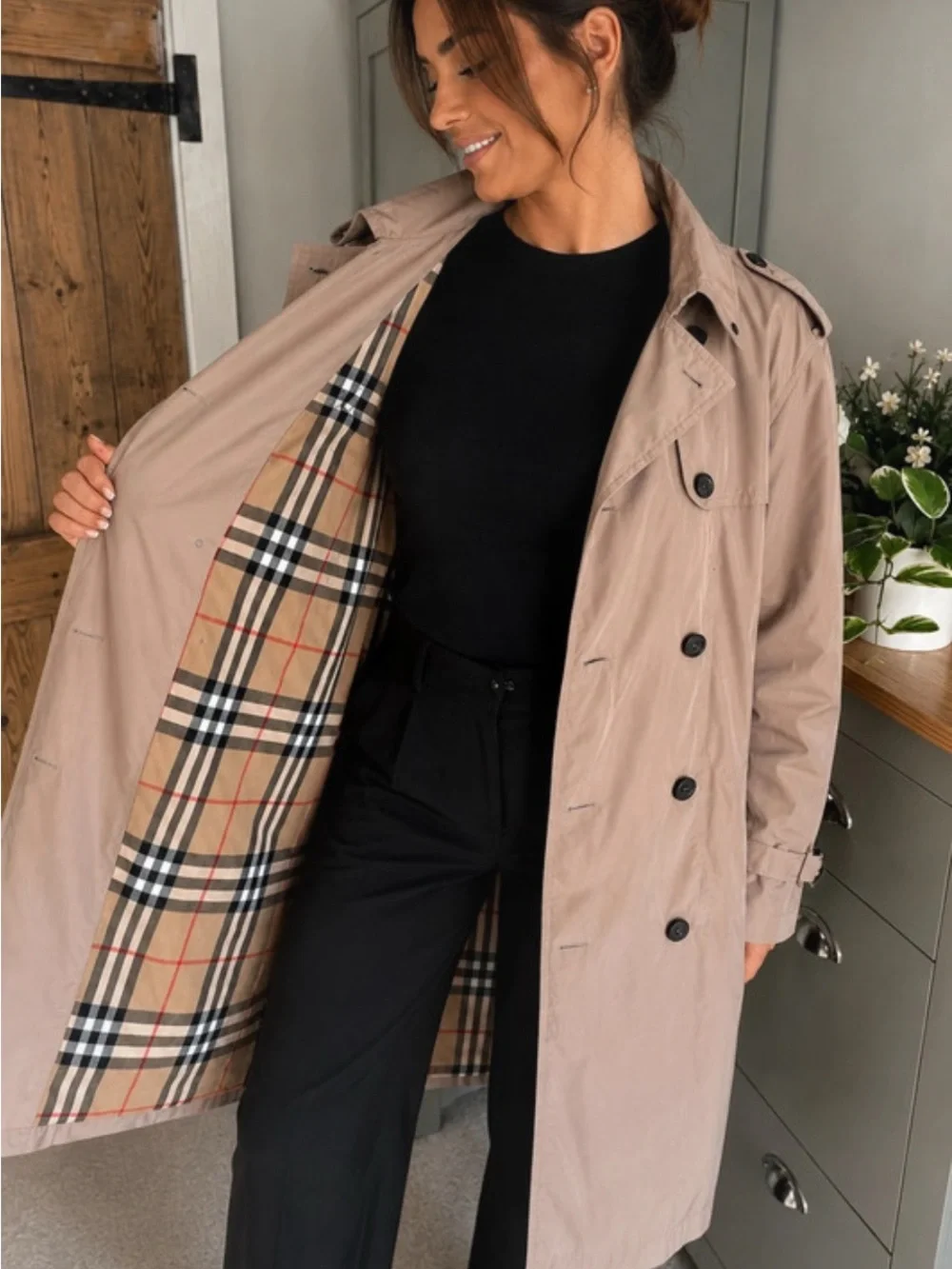 Burberry Taupe Double-Breasted Hooded Trench Coat - Picture 2 of 16